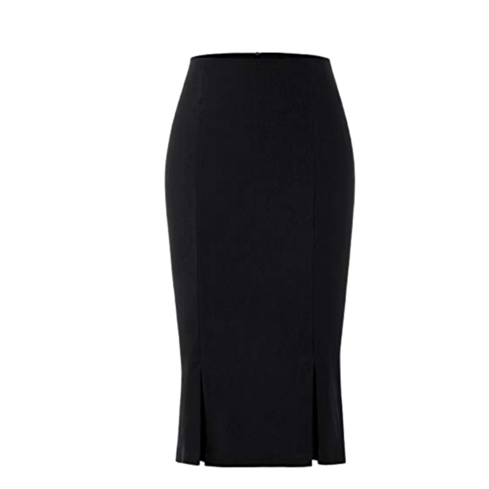 MUXXN Women's Retro 1950s Style Empire Waist Bodycon Stretch Skirt, Black, Large